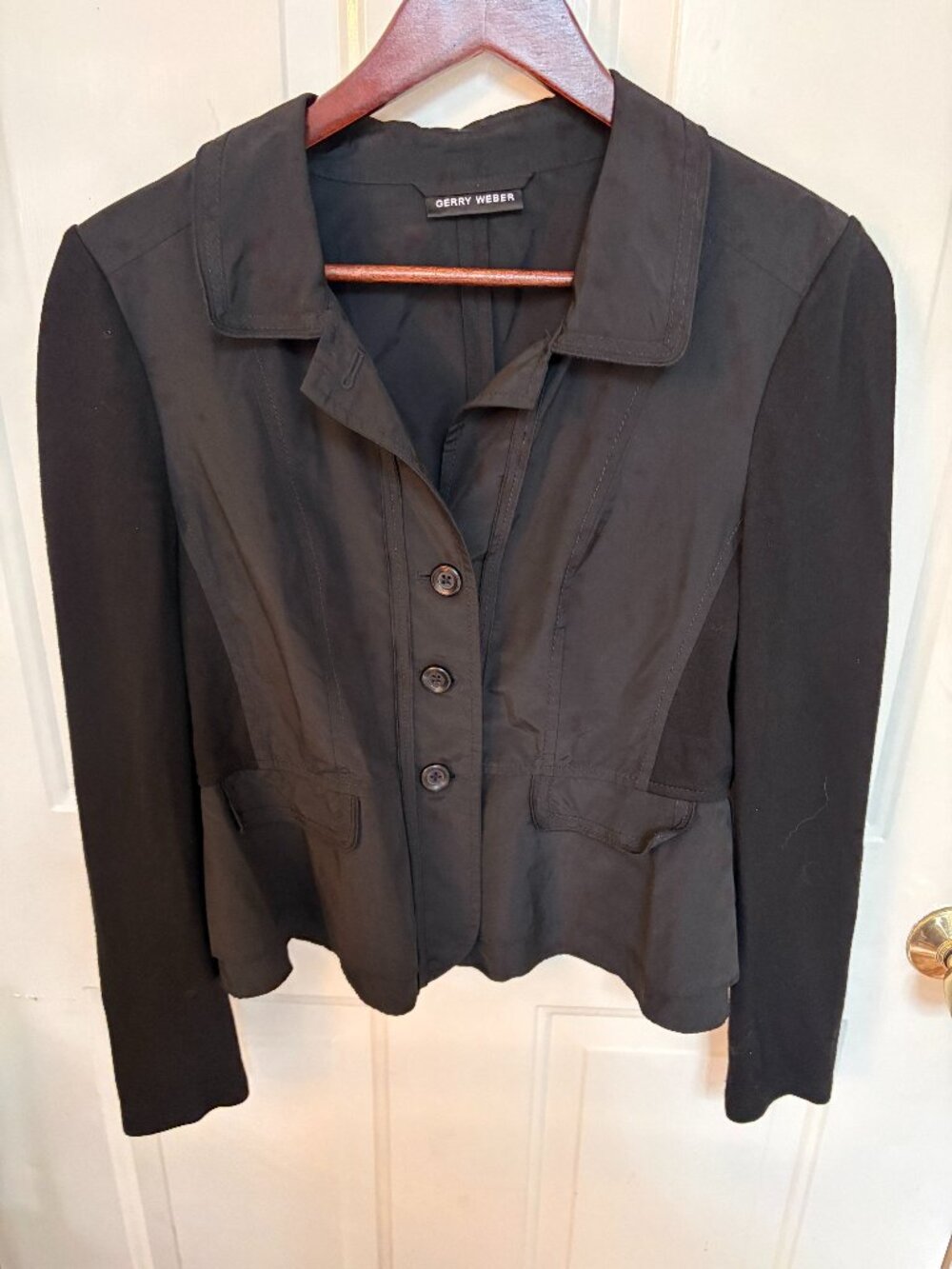 Gerry Weber Black Mixed-Media Button Front Blazer Jacket – Women's XS